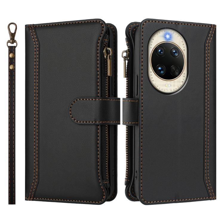 For Huawei nova 14 Magnetic Closure 9 Card Slots Zipper Leather Case with Hand Strap
