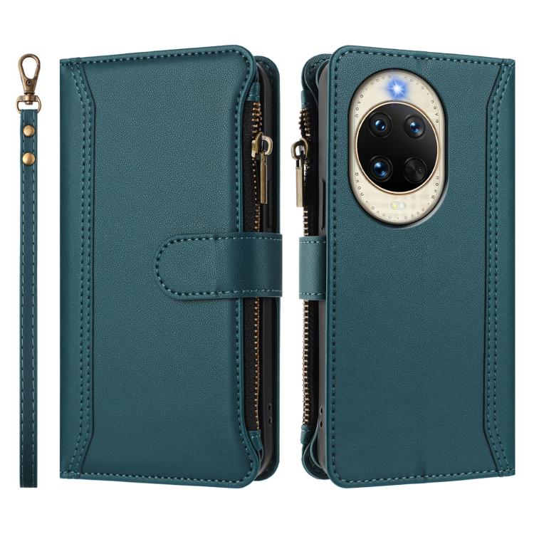For Huawei nova 14 Magnetic Closure 9 Card Slots Zipper Leather Case with Hand Strap