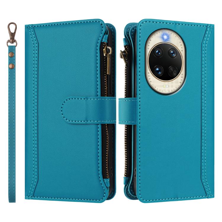 For Huawei nova 14 Magnetic Closure 9 Card Slots Zipper Leather Case with Hand Strap