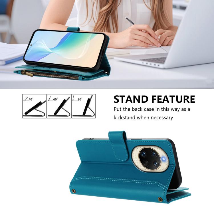 For Huawei nova 14 Magnetic Closure 9 Card Slots Zipper Leather Case with Hand Strap