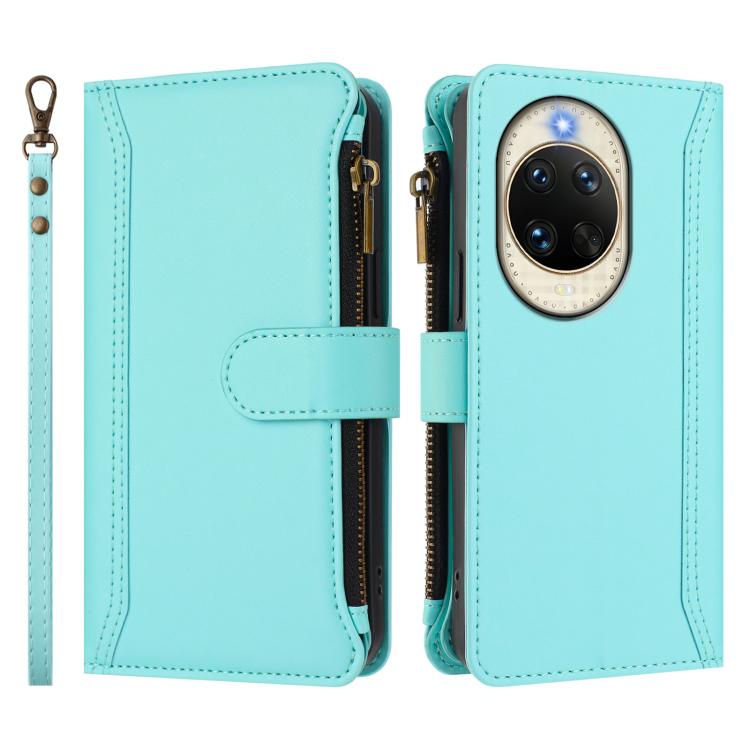 For Huawei nova 14 Magnetic Closure 9 Card Slots Zipper Leather Case with Hand Strap