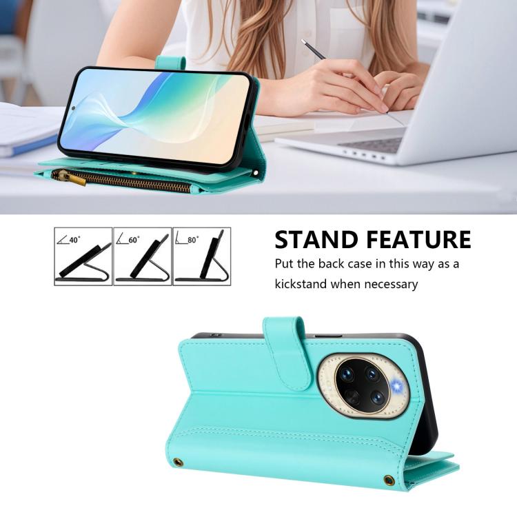 For Huawei nova 14 Magnetic Closure 9 Card Slots Zipper Leather Case with Hand Strap
