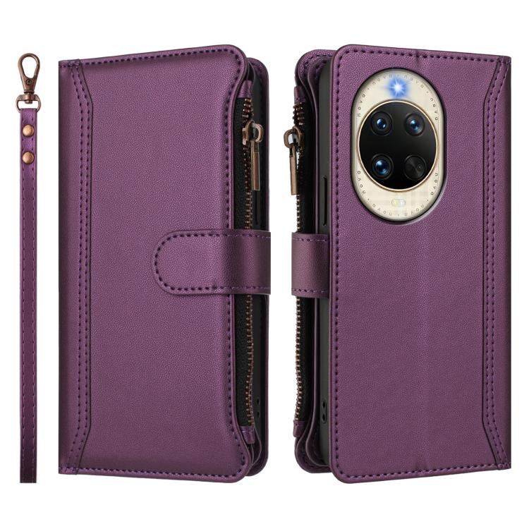 For Huawei nova 14 Magnetic Closure 9 Card Slots Zipper Leather Case with Hand Strap