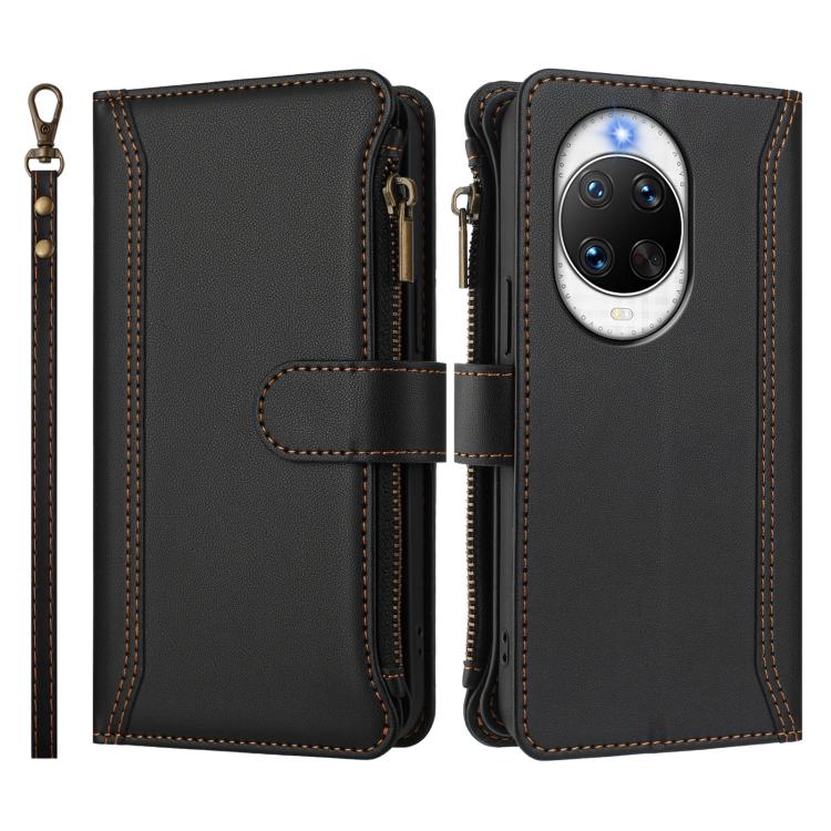 For Huawei nova 14 Ultra Magnetic Closure 9 Card Slots Zipper Leather Case with Hand Strap