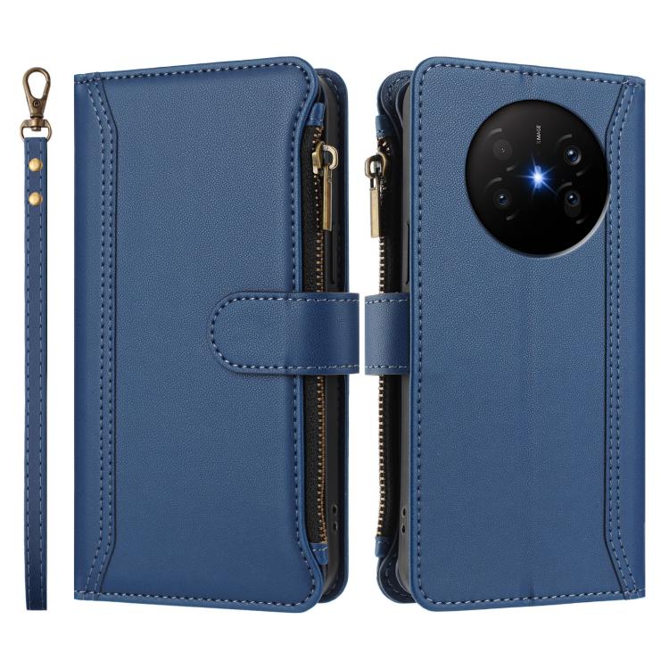 For Huawei Mate 70 Air 5G Magnetic Closure 9 Card Slots Zipper Leather Case with Hand Strap