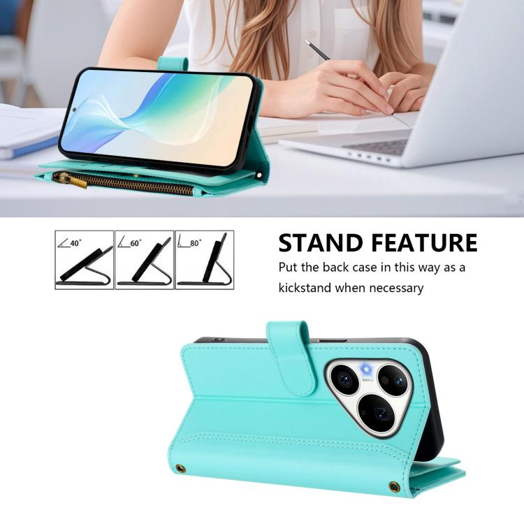 For Huawei Pura 90 Pro 5G Magnetic Closure 9 Card Slots Zipper Leather Case with Hand Strap