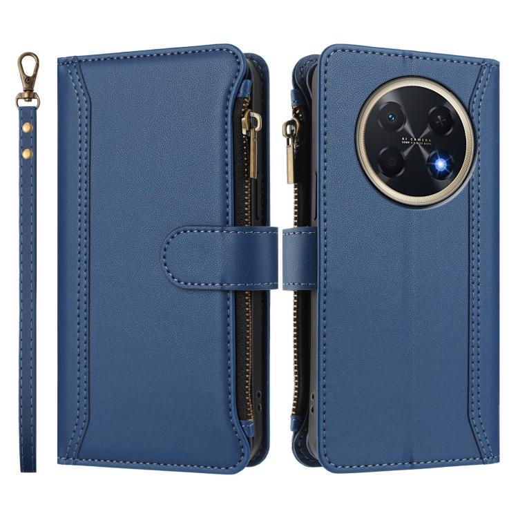 For Huawei Pura 90 Pro Max 5G Magnetic Closure 9 Card Slots Zipper Leather Case with Hand Strap