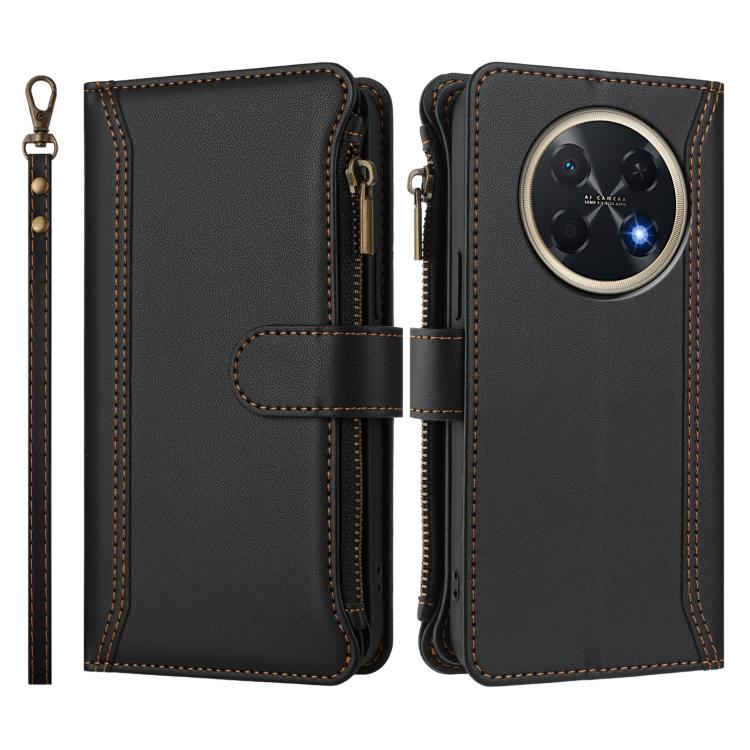 For Huawei Pura 90 Pro Max 5G Magnetic Closure 9 Card Slots Zipper Leather Case with Hand Strap