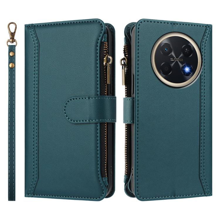 For Huawei Pura 90 Pro Max 5G Magnetic Closure 9 Card Slots Zipper Leather Case with Hand Strap
