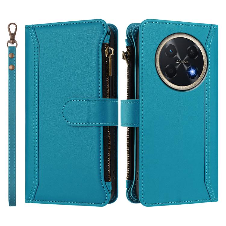 For Huawei Pura 90 Pro Max 5G Magnetic Closure 9 Card Slots Zipper Leather Case with Hand Strap