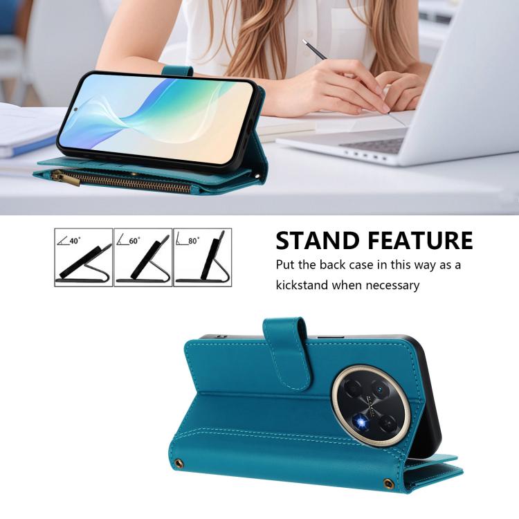 For Huawei Pura 90 Pro Max 5G Magnetic Closure 9 Card Slots Zipper Leather Case with Hand Strap