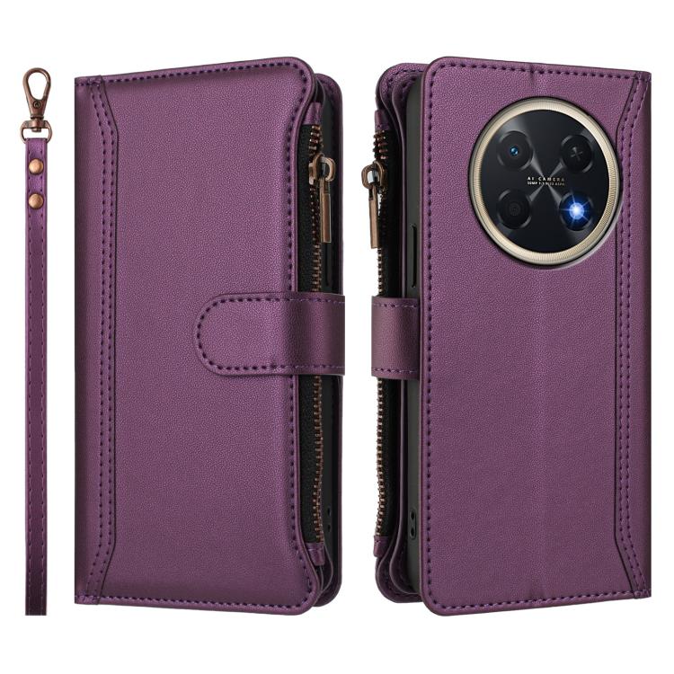 For Huawei Pura 90 Pro Max 5G Magnetic Closure 9 Card Slots Zipper Leather Case with Hand Strap
