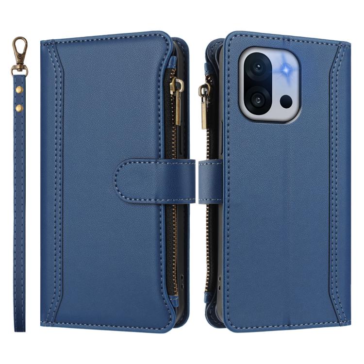 For OnePlus 13T 5G Magnetic Closure 9 Card Slots Zipper Leather Case with Hand Strap