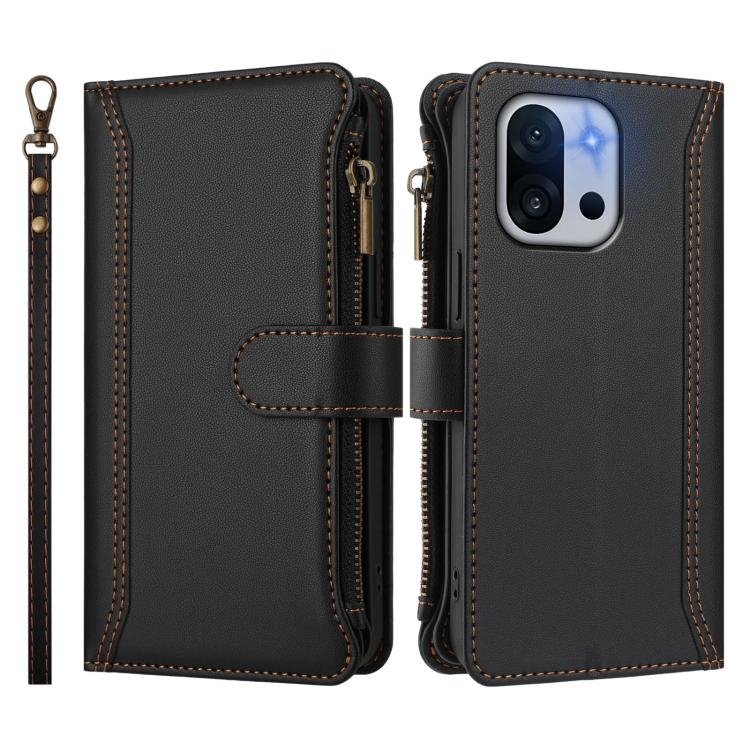 For OnePlus 13T 5G Magnetic Closure 9 Card Slots Zipper Leather Case with Hand Strap