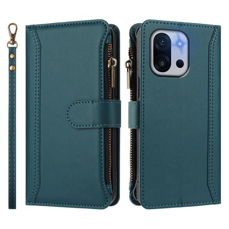 For OnePlus 13T 5G Magnetic Closure 9 Card Slots Zipper Leather Case with Hand Strap
