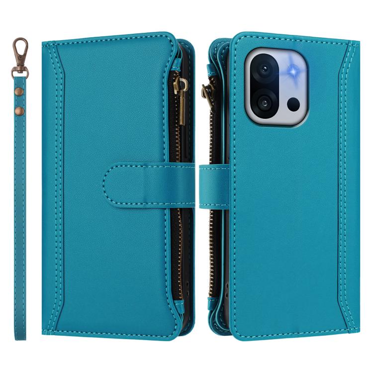 For OnePlus 13T 5G Magnetic Closure 9 Card Slots Zipper Leather Case with Hand Strap