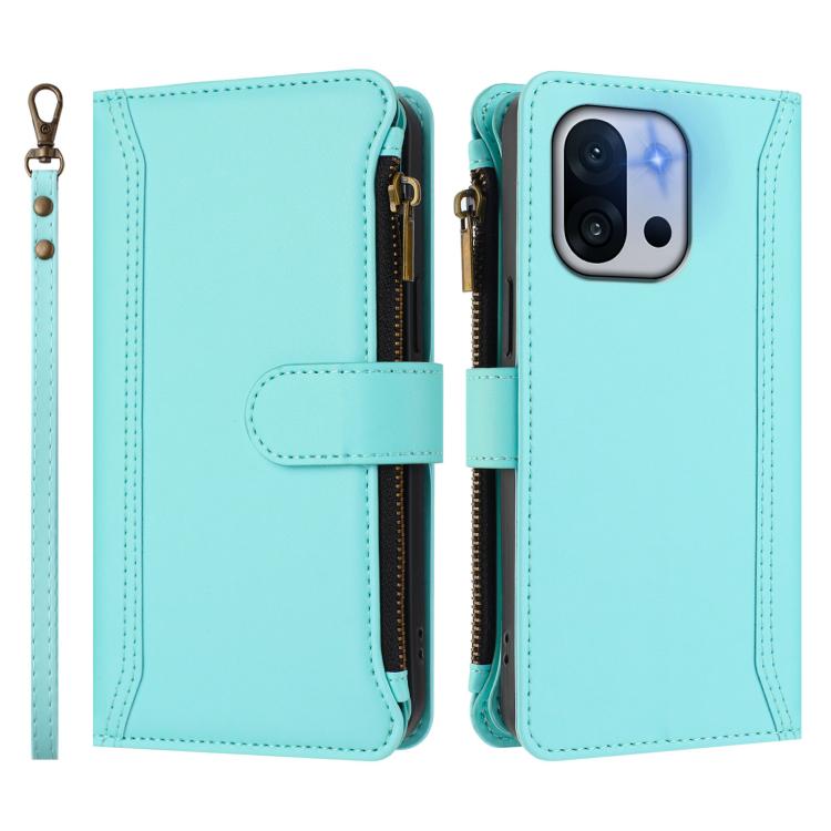 For OnePlus 13T 5G Magnetic Closure 9 Card Slots Zipper Leather Case with Hand Strap