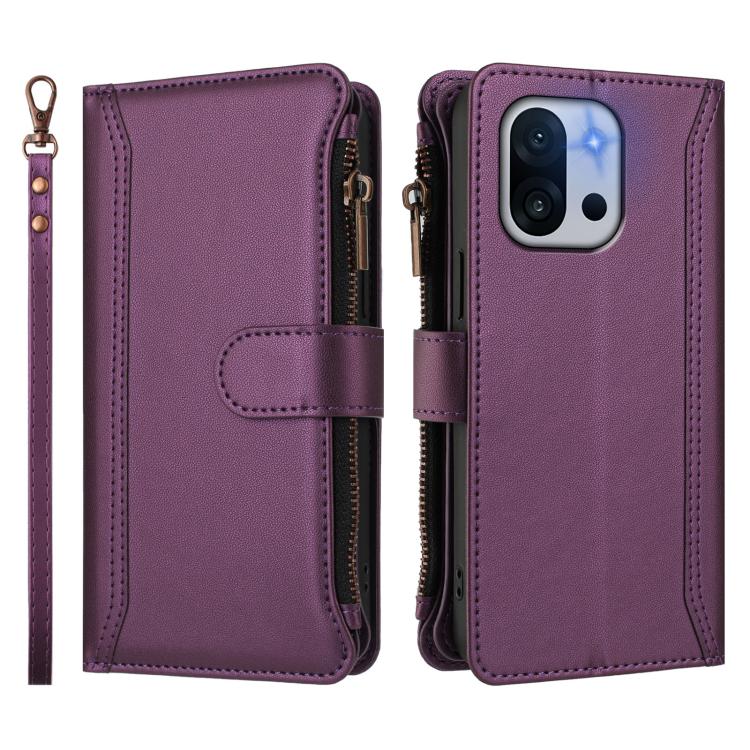 For OnePlus 13T 5G Magnetic Closure 9 Card Slots Zipper Leather Case with Hand Strap