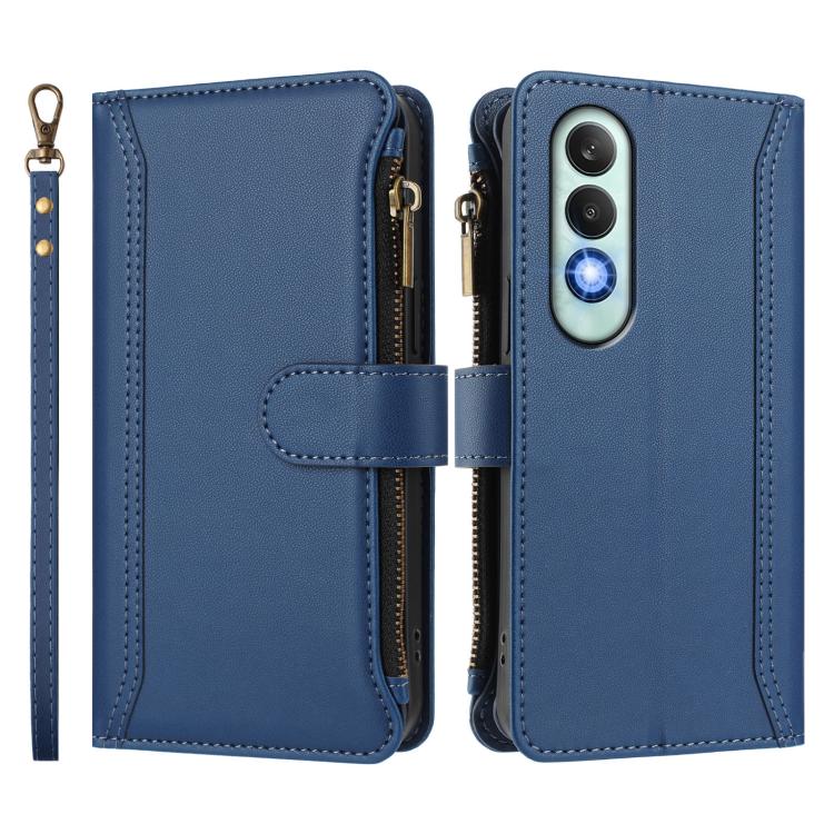 For OnePlus Nord CE4 5G Magnetic Closure 9 Card Slots Zipper Leather Case with Hand Strap