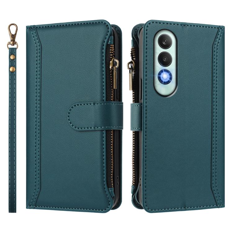 For OnePlus Nord CE4 5G Magnetic Closure 9 Card Slots Zipper Leather Case with Hand Strap