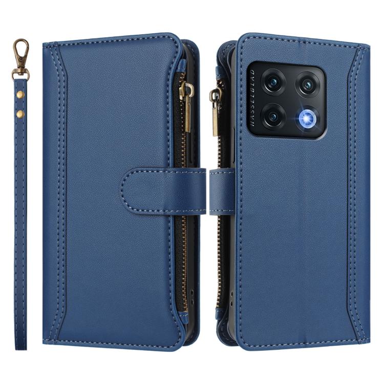 For OnePlus 10 Pro 5G Magnetic Closure 9 Card Slots Zipper Leather Case with Hand Strap