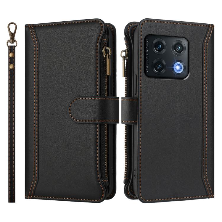 For OnePlus 10 Pro 5G Magnetic Closure 9 Card Slots Zipper Leather Case with Hand Strap
