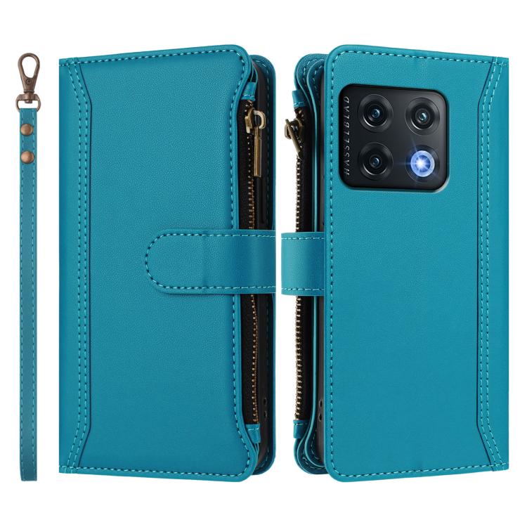 For OnePlus 10 Pro 5G Magnetic Closure 9 Card Slots Zipper Leather Case with Hand Strap