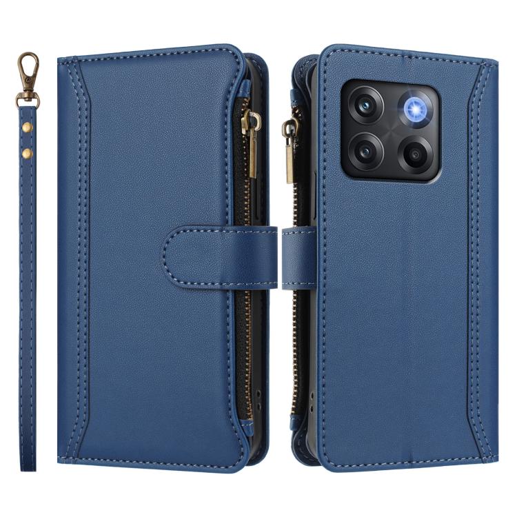 For OnePlus 10T 5G Global Magnetic Closure 9 Card Slots Zipper Leather Case with Hand Strap