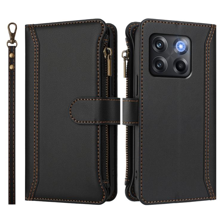 For OnePlus 10T 5G Global Magnetic Closure 9 Card Slots Zipper Leather Case with Hand Strap