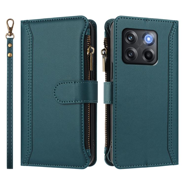 For OnePlus 10T 5G Global Magnetic Closure 9 Card Slots Zipper Leather Case with Hand Strap