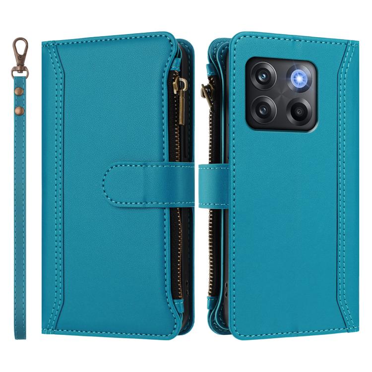For OnePlus 10T 5G Global Magnetic Closure 9 Card Slots Zipper Leather Case with Hand Strap