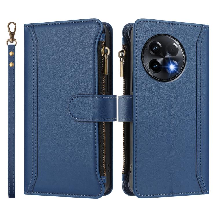 For OnePlus 11R 5G Global Magnetic Closure 9 Card Slots Zipper Leather Case with Hand Strap