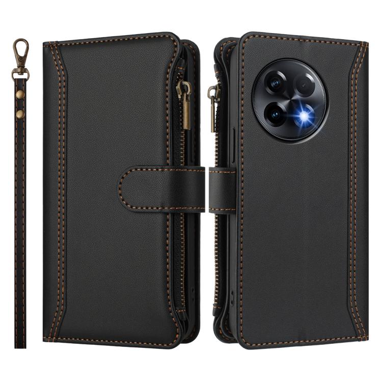 For OnePlus 11R 5G Global Magnetic Closure 9 Card Slots Zipper Leather Case with Hand Strap