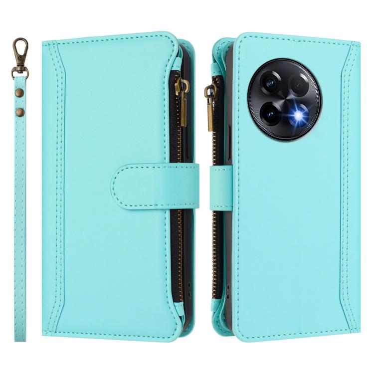 For OnePlus 11R 5G Global Magnetic Closure 9 Card Slots Zipper Leather Case with Hand Strap