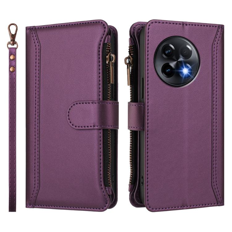 For OnePlus 11R 5G Global Magnetic Closure 9 Card Slots Zipper Leather Case with Hand Strap