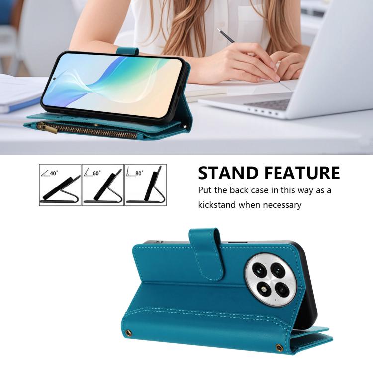 For OnePlus 13 Magnetic Closure 9 Card Slots Zipper Leather Case with Hand Strap