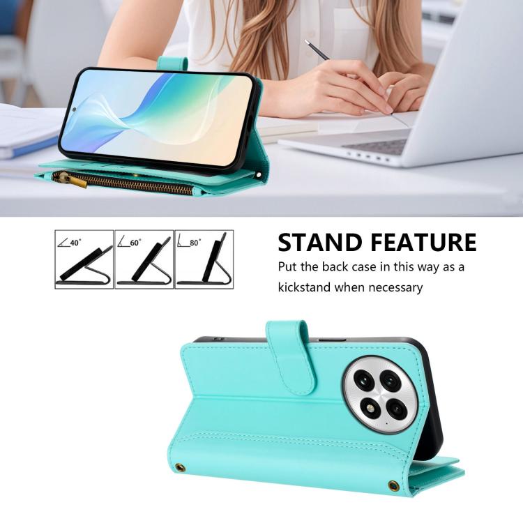 For OnePlus 13 Magnetic Closure 9 Card Slots Zipper Leather Case with Hand Strap