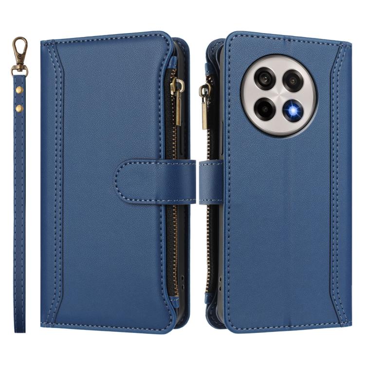 For OnePlus 13R / Ace 5 Pro 5G Magnetic Closure 9 Card Slots Zipper Leather Case with Hand Strap