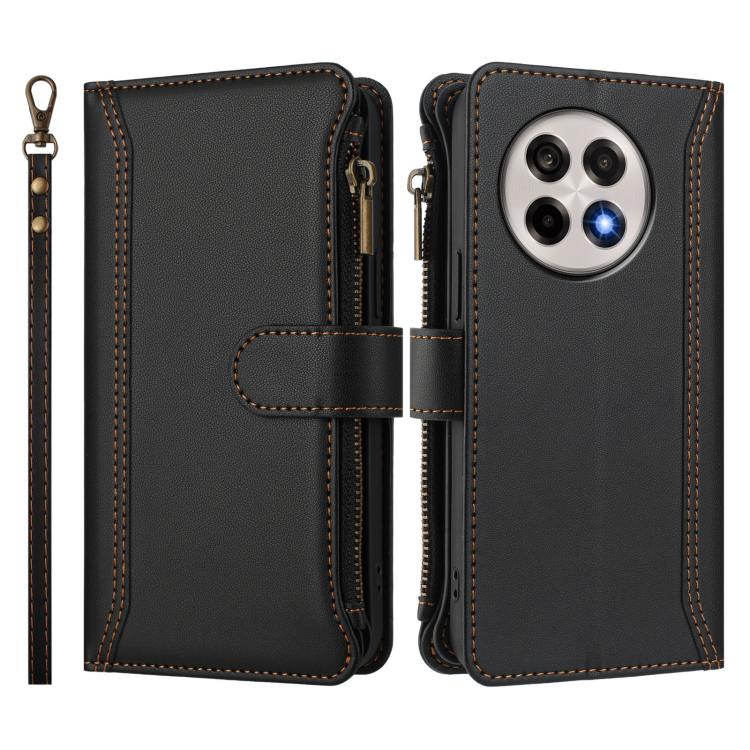 For OnePlus 13R / Ace 5 Pro 5G Magnetic Closure 9 Card Slots Zipper Leather Case with Hand Strap
