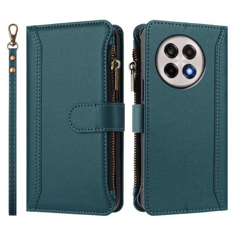 For OnePlus 13R / Ace 5 Pro 5G Magnetic Closure 9 Card Slots Zipper Leather Case with Hand Strap