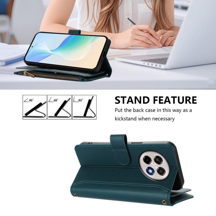 For OnePlus 13R / Ace 5 Pro 5G Magnetic Closure 9 Card Slots Zipper Leather Case with Hand Strap