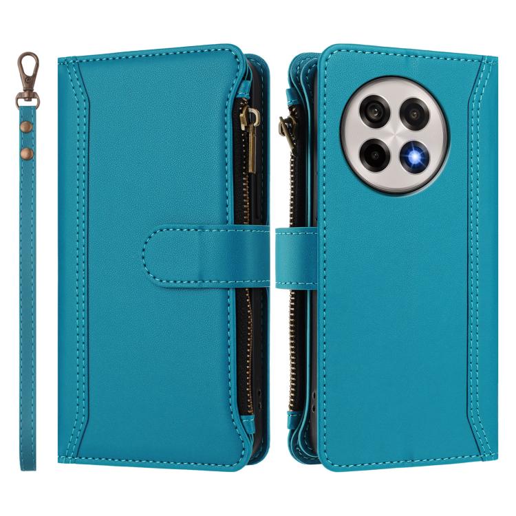 For OnePlus 13R / Ace 5 Pro 5G Magnetic Closure 9 Card Slots Zipper Leather Case with Hand Strap