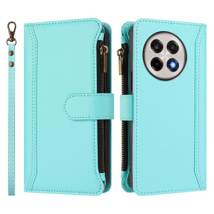 For OnePlus 13R / Ace 5 Pro 5G Magnetic Closure 9 Card Slots Zipper Leather Case with Hand Strap