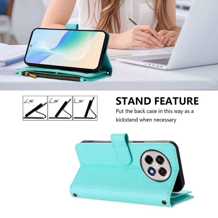 For OnePlus 13R / Ace 5 Pro 5G Magnetic Closure 9 Card Slots Zipper Leather Case with Hand Strap