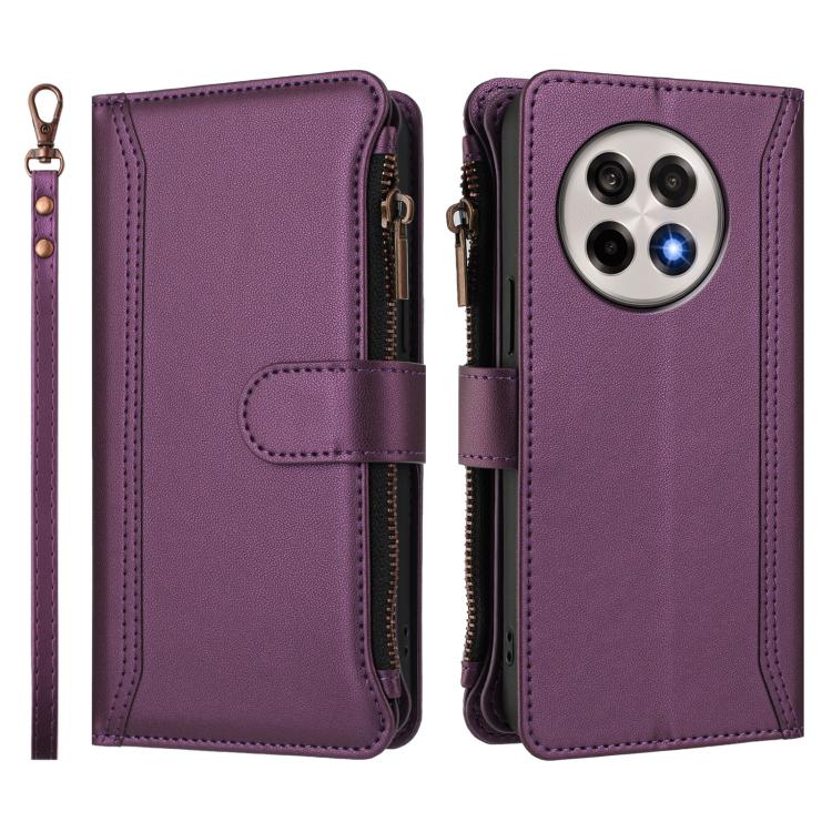 For OnePlus 13R / Ace 5 Pro 5G Magnetic Closure 9 Card Slots Zipper Leather Case with Hand Strap