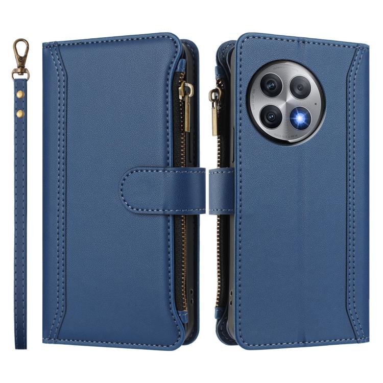 For OnePlus Ace 2 Pro 5G Magnetic Closure 9 Card Slots Zipper Leather Case with Hand Strap