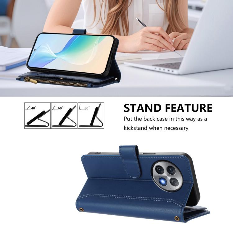For OnePlus Ace 2 Pro 5G Magnetic Closure 9 Card Slots Zipper Leather Case with Hand Strap