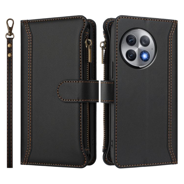 For OnePlus Ace 2 Pro 5G Magnetic Closure 9 Card Slots Zipper Leather Case with Hand Strap