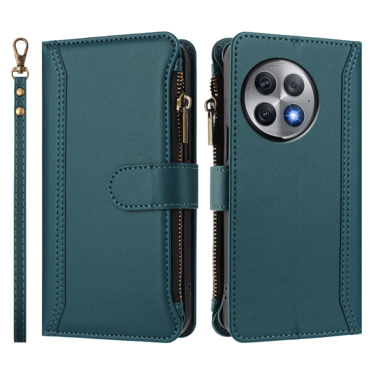 For OnePlus Ace 2 Pro 5G Magnetic Closure 9 Card Slots Zipper Leather Case with Hand Strap