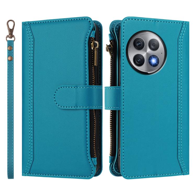 For OnePlus Ace 2 Pro 5G Magnetic Closure 9 Card Slots Zipper Leather Case with Hand Strap